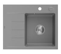 Mexen Ben fregadero de granito de 1 cubeta con escurridor, derecho 600 x 500 mm, gris, sifón cromado - 6523605000-71 53253 5905315949141