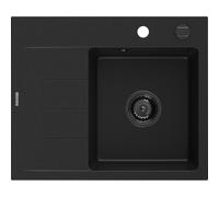 Mexen Ben fregadero de granito de 1 cubeta con escurridor, derecho 600 x 500 mm, negro, sifón negro - 6523605000-77-B 53286 5905315462275