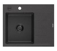 Mexen Ben fregadero de granito de 1 cubeta con escurridor, izquierdo 600 x 500 mm, negro moteado, sifón negro - 6522605000-76-B 53270 5905315462121