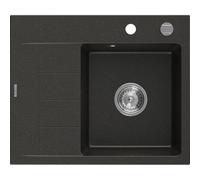 Mexen Ben fregadero de granito de 1 seno con escurridor, derecho 600 x 500 mm, negro/dorado metálico, sifón cromado 53255 5905315949165