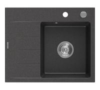 Mexen Ben fregadero de granito de 1 seno con escurridor, derecho 600 x 500 mm, negro moteado, sifón cromo - 6523605000-76 53256 5905315949172