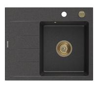 Mexen Ben fregadero de granito de 1 seno con escurridor, derecho 600 x 500 mm, negro moteado, sifón dorado - 6523605000-76-G 53278 5905315462190