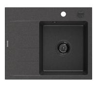 Mexen Ben fregadero de granito de 1 seno con escurridor, derecho 600 x 500 mm, negro salpicado, sifón negro - 6523605000-76-B 53285 5905315462268