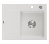 Mexen Ben fregadero de granito de 1 tazón con escurridor, derecho 600 x 500 mm, blanco, sifón cromado - 6523605000-20 53251 5905315949127