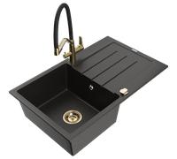 Mexen Bruno fregadero de granito 1-comparte con escurridor y grifo de cocina Duo, negro/oro metálico - 6513-75-671701-57-G 22869 5905315102119