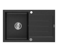 Mexen Bruno fregadero de granito de 1 cubeta con escurridor 795 x 495 mm, metálico negro/plateado, sifón cromado 3599 5907709194670
