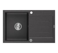 Mexen Bruno fregadero de granito de 1 cubeta con escurridor 795 x 495 mm, negro moteado, sifón cromado - 6513791010-76 3601 5907709194694
