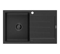 Mexen Bruno fregadero de granito de 1 cubeta con escurridor 795 x 495 mm, negro/plateado metálico, sifón negro 16358 5905315013330