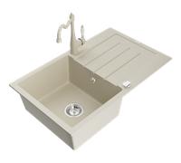 Mexen Bruno fregadero de granito de 1 cubeta con escurridor y grifo de cocina Carla, beige - 6513-69-670700-69 18244 5905315040633
