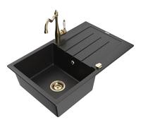 Mexen Bruno fregadero de granito de 1 cubeta con escurridor y grifo de cocina Carla, negro/plata metálico - 6513-73-670700-50 18260 5905315040725