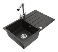 Mexen Bruno fregadero de granito de 1 cubeta con escurridor y grifo de cocina Duero, negro/metálico dorado - 6513-75-671600-00 18394 5905315025371