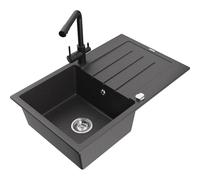 Mexen Bruno fregadero de granito de 1 cubeta con escurridor y grifo de cocina Duero, negro moteado - 6513-76-671600-70 18417 5905315025456