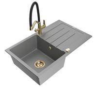 Mexen Bruno fregadero de granito de 1 cubeta con escurridor y grifo de cocina Duo, gris - 6513-71-671701-57-G 22859 5905315102010