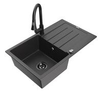 Mexen Bruno fregadero de granito de 1 cubeta con escurridor y grifo de cocina Elia, negro moteado - 6513-76-670101-70-B 19939 5905315030580