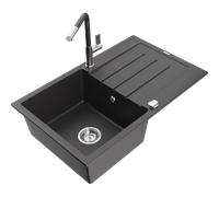 Mexen Bruno fregadero de granito de 1 cubeta con escurridor y grifo de cocina Flora, negro moteado - 6513-76-670401-08 20949 5905315061324
