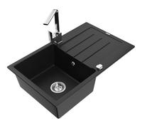 Mexen Bruno fregadero de granito de 1 cubeta con escurridor y grifo de cocina Rita, negro - 6513-77-670300-00 17602 5905315020369