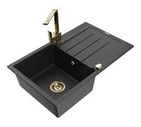 Mexen Bruno fregadero de granito de 1 cubeta con escurridor y grifo de cocina Rita, negro/metálico plateado - 6513-73-670300-50 17579 5905315020239