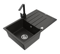 Mexen Bruno fregadero de granito de 1 cubeta con escurridor y grifo de cocina Rita, negro/metalizado plateado 17587 5905315020260