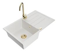Mexen Bruno fregadero de granito de 1 cubeta con escurridor y grifo de cocina Telma, blanco - 6513-20-670200-50 6299 5907709160637