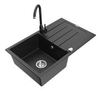 Mexen Bruno fregadero de granito de 1 cubeta con escurridor y grifo de cocina Telma, negro/plata - 6513-73-670200-70 6304 5907709160682