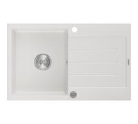 Mexen Bruno fregadero de granito de 1 seno con escurridor 795 x 495 mm, blanco, sifón cromado - 6513791010-20 3596 5907709194632