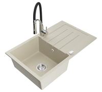 Mexen Bruno fregadero de granito de 1 seno con escurridor y grifo de cocina Aster, beige - 6513-69-73450-07 19220 5905315046789
