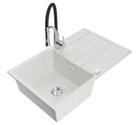 Mexen Bruno fregadero de granito de 1 seno con escurridor y grifo de cocina Aster, blanco - 6513-20-73450-07 19215 5905315046727