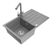 Mexen Bruno fregadero de granito de 1 seno con escurridor y grifo de cocina Duero, gris - 6513-71-671600-71 18312 5905315025333