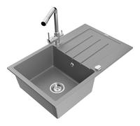 Mexen Bruno fregadero de granito de 1 seno con escurridor y grifo de cocina Duero, gris - 6513-71-671600-00 18304 5905315025296