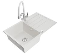 Mexen Bruno fregadero de granito de 1 seno con escurridor y grifo de cocina Duo, blanco - 6513-20-671701-02 22846 5905315101884