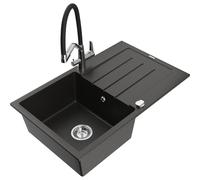 Mexen Bruno fregadero de granito de 1 seno con escurridor y grifo de cocina Duo, negro/oro metálico - 6513-75-671701-07 22867 5905315102096