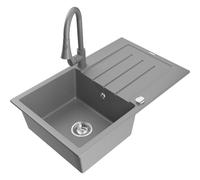 Mexen Bruno fregadero de granito de 1 seno con escurridor y grifo de cocina Elia, gris - 6513-71-670101-71 19915 5905315030450