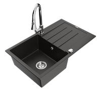 Mexen Bruno fregadero de granito de 1 seno con escurridor y grifo de cocina Elia, negro/dorado metálico - 6513-75-670101-00 19924 5905315030498