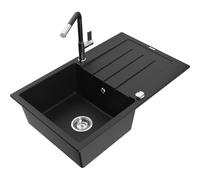 Mexen Bruno fregadero de granito de 1 seno con escurridor y grifo de cocina Flora, negro - 6513-77-670401-07 20957 5905315061409