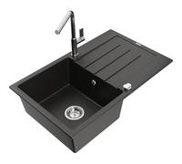 Mexen Bruno fregadero de granito de 1 seno con escurridor y grifo de cocina Flora, negro/dorado metálico - 6513-75-670401-00 20940 5905315061232