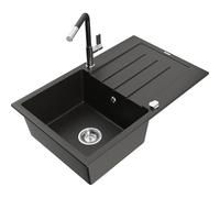 Mexen Bruno fregadero de granito de 1 seno con escurridor y grifo de cocina Flora, negro/dorado metálico - 6513-75-670401-07 20941 5905315061249