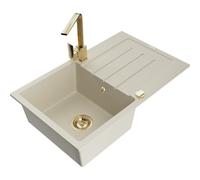 Mexen Bruno fregadero de granito de 1 seno con escurridor y grifo de cocina Rita, beige - 6513-69-670300-50 17564 5905315020154