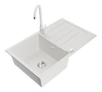 Mexen Bruno fregadero de granito de 1 seno con escurridor y grifo de cocina Telma, blanco - 6513-20-670200-20 6298 5907709160620