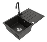 Mexen Bruno fregadero de granito de 1 seno con escurridor y grifo de cocina Telma, negro/dorado - 6513-75-670200-70 6306 5907709160705