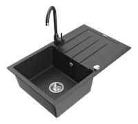 Mexen Bruno fregadero de granito de 1 seno con escurridor y grifo de cocina Telma, negro moteado - 6513-76-670200-76 6308 5907709160729