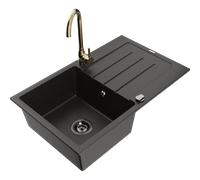 Mexen Bruno fregadero de granito de 1 seno con escurridor y grifo de cocina Telma, negro/oro - 6513-75-670200-50-B 18379 5905315015525
