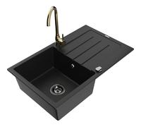 Mexen Bruno fregadero de granito de 1 tina con escurridor y grifo de cocina Telma, negro - 6513-77-670200-50-B 18397 5905315015570