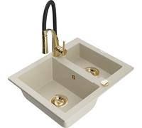 Mexen Carlos fregadero de granito 1,5 cubetas con grifo de cocina Aster, beige - 6518-69-73450-57-G 19408 5905315048905