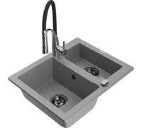Mexen Carlos fregadero de granito 1,5 cubetas con grifo de cocina Aster, gris - 6518-71-73450-07-B 19412 5905315048950