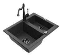 Mexen Carlos fregadero de granito 1.5-cubetas con grifo de cocina Carla, negro moteado - 6518-76-670700-70-B 18833 5905315042446