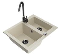 Mexen Carlos fregadero de granito 1,5-foso con grifo de cocina Telma, beige - 6518-69-670200-70 18869 5905315016645