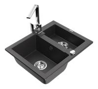 Mexen Carlos fregadero de granito 1,5 senos con grifo de cocina Rita, negro moteado - 6518-76-670300-00 18173 5905315021915