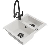 Mexen Carlos fregadero de granito de 1,5 compartimentos con grifo de cocina Duo, blanco - 6518-20-671701-70-B 23034 5905315055583