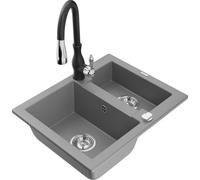 Mexen Carlos fregadero de granito de 1,5 compartimentos con grifo de cocina Savita, gris - 6518-71-672601-70 18285 5905315037145