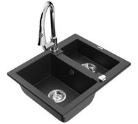 Mexen Carlos fregadero de granito de 1,5 con batería de cocina Elia, negro/plata metálica - 6518-73-670101-00 20169 5905315032065